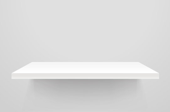 White empty shelf on white wall. Vector mockup © tovovan
