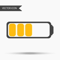 Vector business icon with half charged battery. Icon for for annual reports, charts, presentations, workflow layout, banner, number options, step up options, web design. Contemporary flat design
