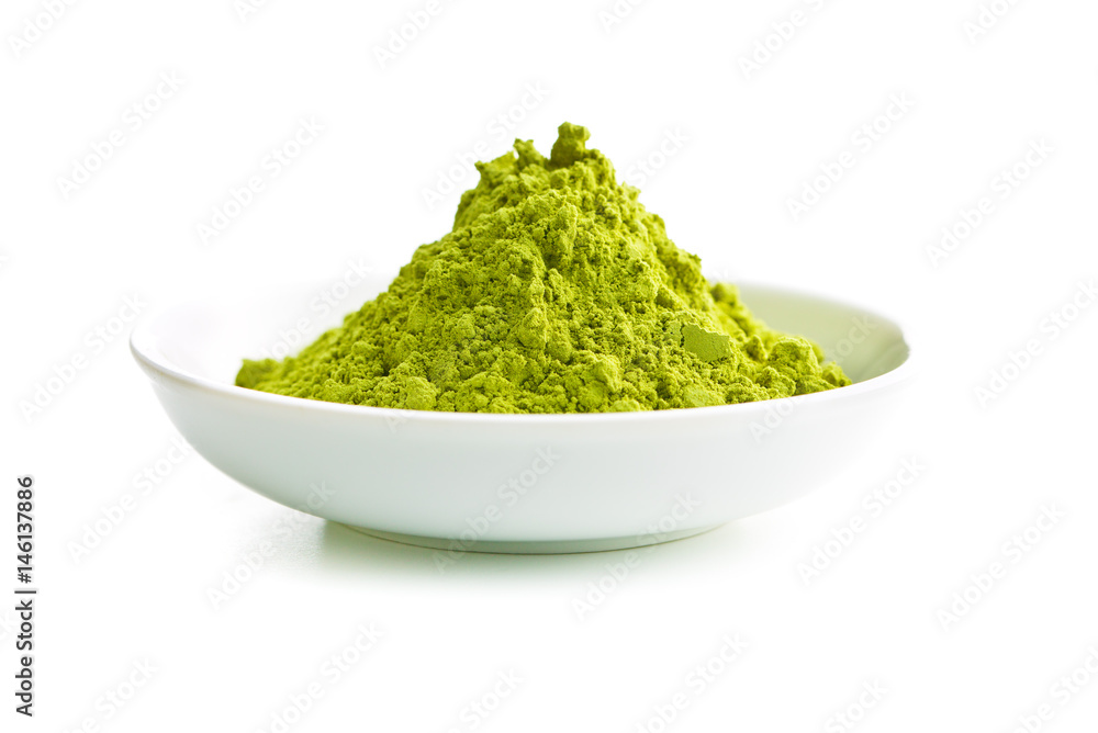 Wall mural green matcha tea powder.