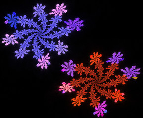 abstract fractal symmetrical colorful snowflakes