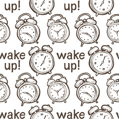 Seamless background from hand drawn alarm clocks