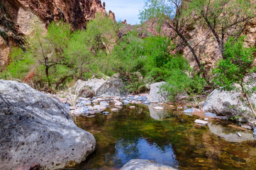 Naklejka na ściany i meble Boulder Canyon Trail Superstition Mountain Wilderness. This trail is quite remote, beautiful, and follows the canyon bottom for many miles.