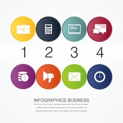 Vector illustration. Infographic template with 4 steps and a picture of the circles. Used for business presentations, education, web design. Place for text and icons