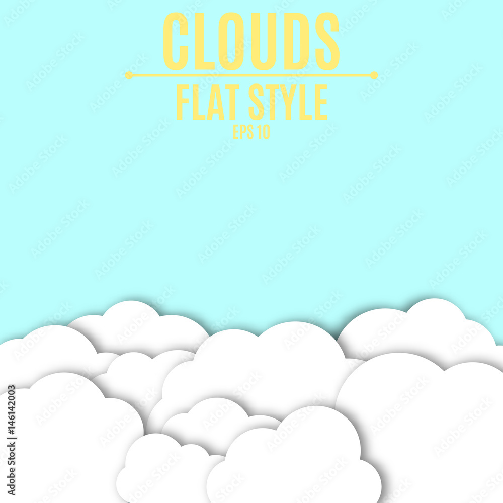Poster paper white clouds with shadow. light blue background for your projects. empty place for text. vecto
