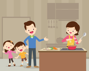 happy cute family cooking