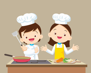 Cute little Chef boy and Girl