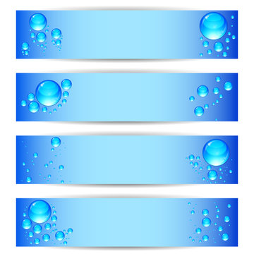Set banners with clean water bubbles on a blue background.