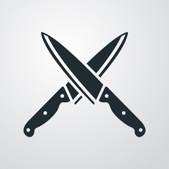 Icono plano cuchillos cocina cruzados en fondo degradado