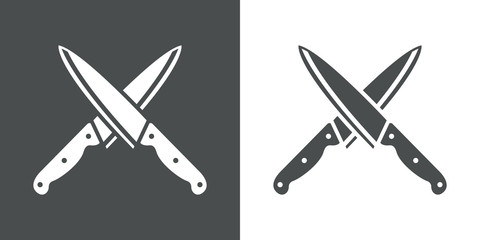 Icono plano cuchillos cocina cruzados gris y blanco