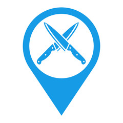 Fototapeta premium Icono plano localizacion cuchillos cocina cruzados azul