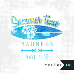 Watercolor summer surf vector illustration