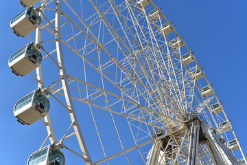 Cabins of the giant ferris wheel situated in the port of Malaga opened in august 2015