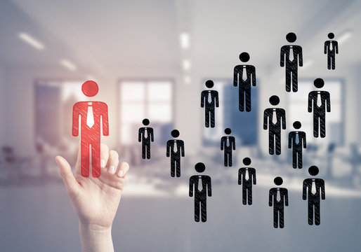 Concept of leadership and teamworking with many icons and one of