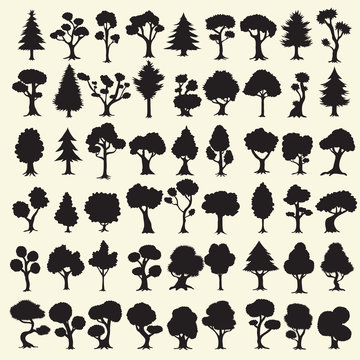 54 black trees silhouettes collection