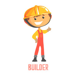 Builder, construction worker repairman. Colorful cartoon character vector Illustration