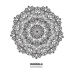 Mandala flower vector drawing. Decorative boho round ornament. Ethnic decorative element.