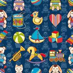 Kid toy seamless pattern. Design element for postcard, banner, flyer