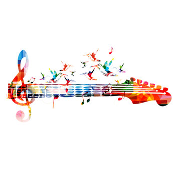 Music instrument background. Colorful guitar neck isolated vector illustration