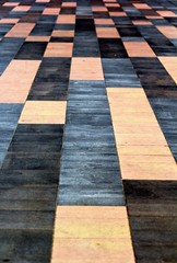 Black and orange floor tiles