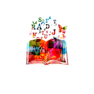 Colorful book with alphabet letters vector illustration. Design for education and literature