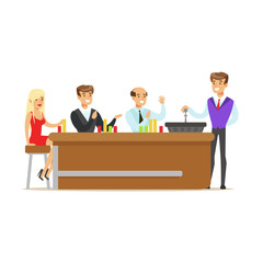 Obraz premium Happy gamblers in a casino, waiting for roulette results. Colorful cartoon character vector Illustration