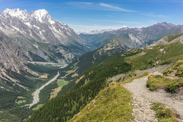 Fototapeta na wymiar Taken on the Tour du Mont Blanc Trek that takes hikers through France, Switzerland, and Italy