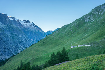 Fototapeta na wymiar Taken on the Tour du Mont Blanc Trek that takes hikers through France, Switzerland, and Italy