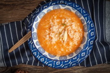 Fresh tomato soup with rice.