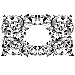 Fototapeta premium Vintage border frame engraving with retro ornament pattern in antique baroque style decorative design. Vector