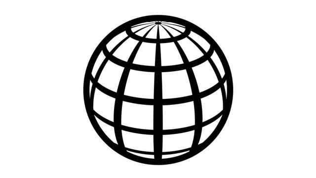 Globe Icon 360 - View of the Northern Hemisphere. Parallels and Meridians. Seamless Loop. Black and white.