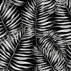Black and white tropical leaves. Beautiful seamless vector floral pattern background, exotic print. EPS 10