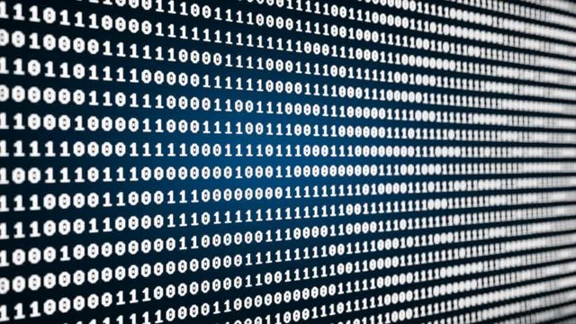 4K Animation Abstract Random binary digi number 0 and 1 over dark background