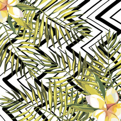 Tropical leaves. Beautiful vector floral pattern background, exotic print. EPS 10
