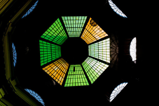 Windows roof dome in Macca-Villacrosse passage in The Old Town in Bucharest, Romania