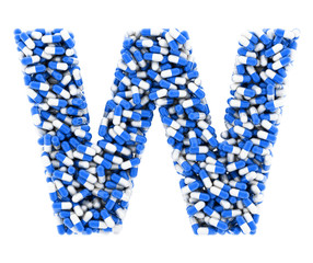 Letter W, alphabet of medicine pills. 3D render.