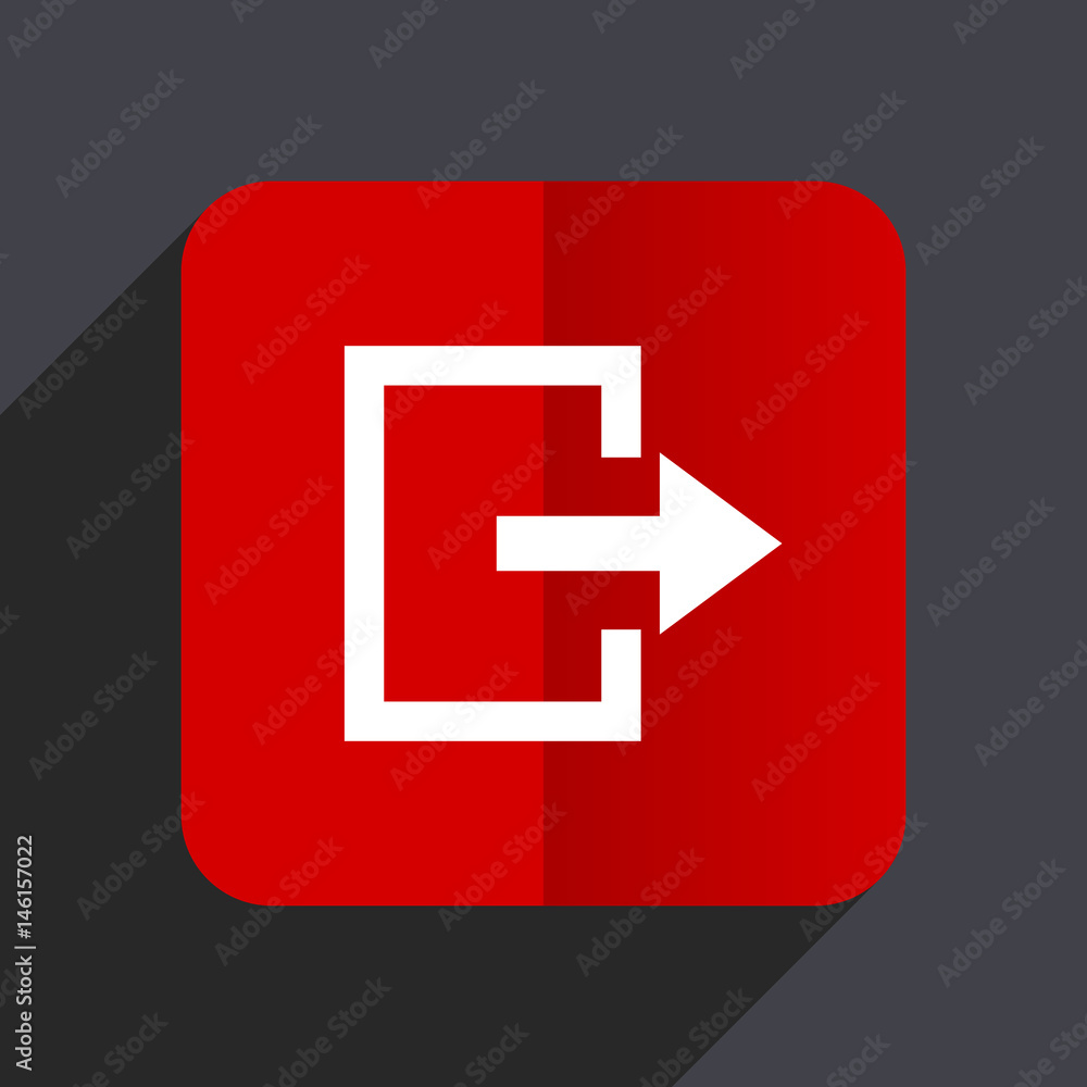 Leinwandbilder Exit flat design white and red vector web icon on gray background with shadow in eps10.