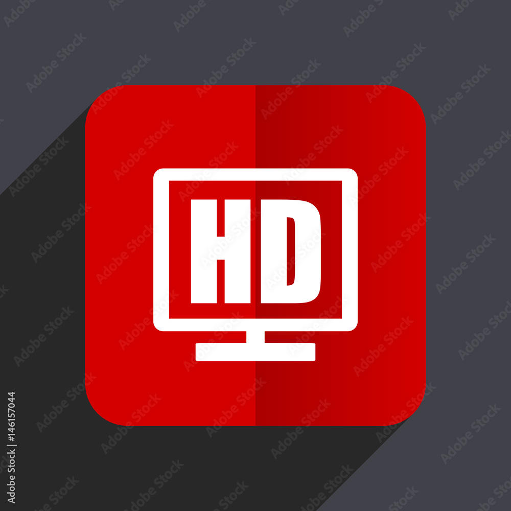 Poster Hd display flat design white and red vector web icon on gray background with shadow in eps10.
