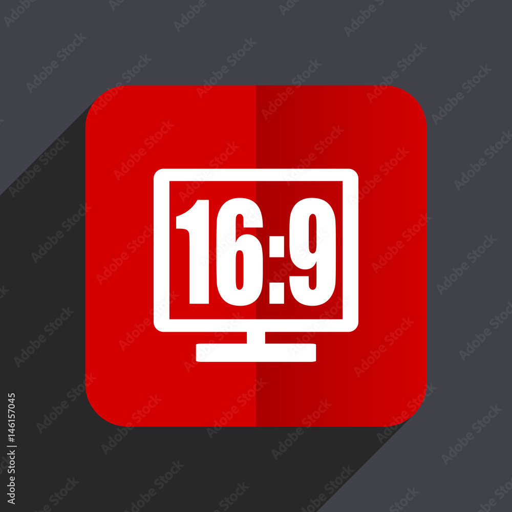 Poster 16 9 display flat design white and red vector web icon on gray background with shadow in eps10.