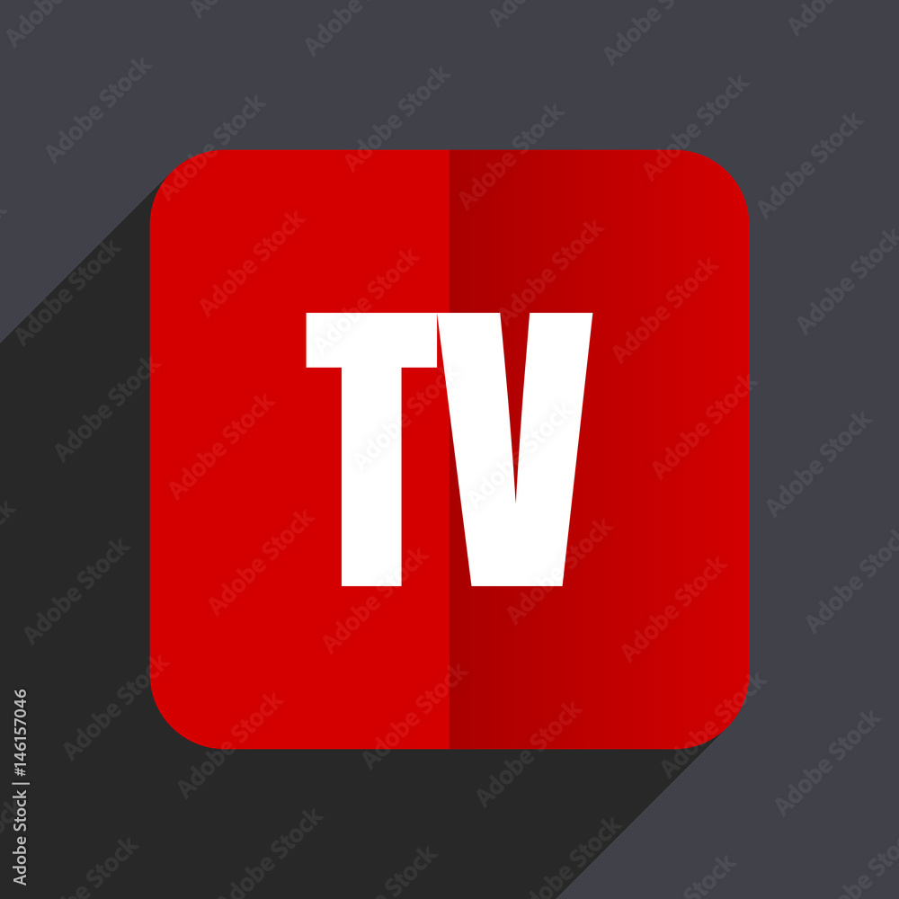 Poster Tv flat design white and red vector web icon on gray background with shadow in eps10.