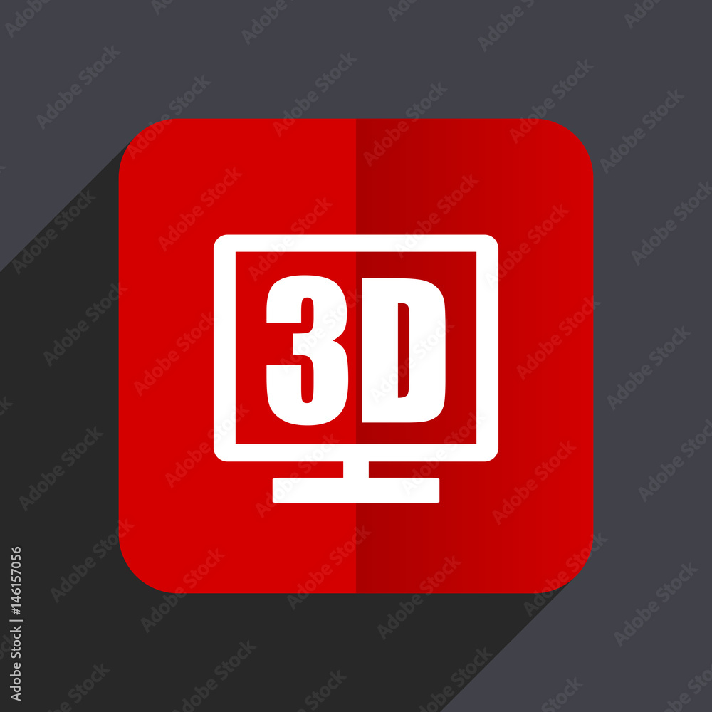 Poster 3d display flat design white and red vector web icon on gray background with shadow in eps10.