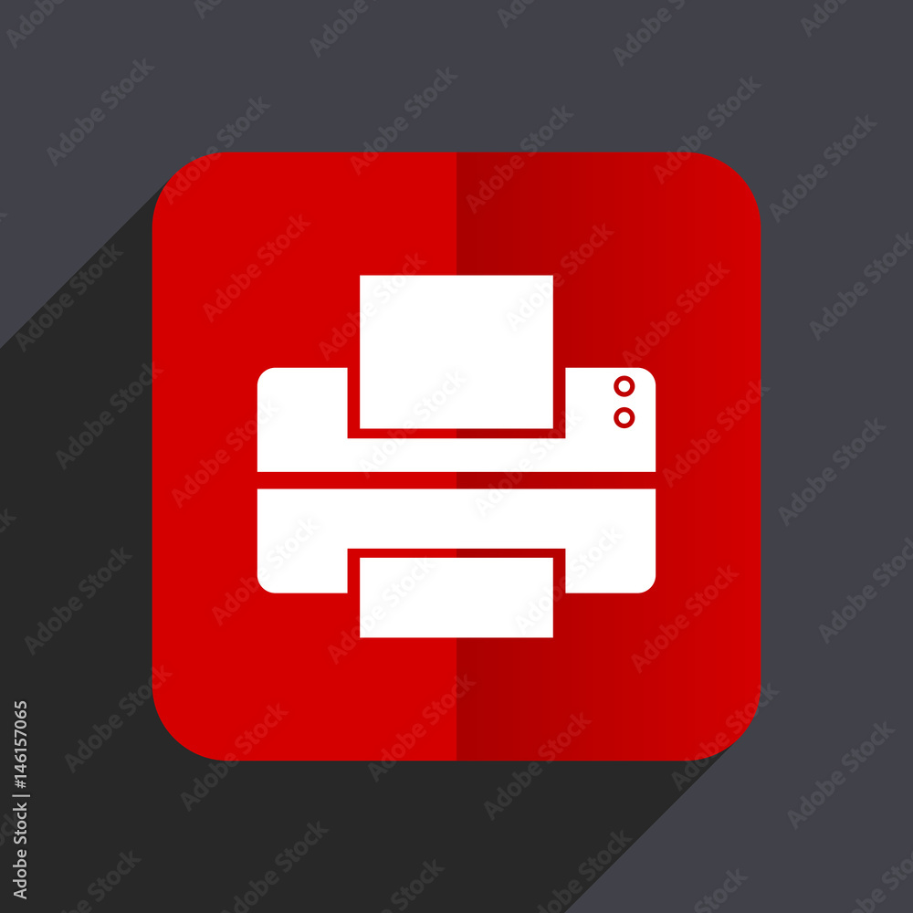 Poster Printer flat design white and red vector web icon on gray background with shadow in eps10.