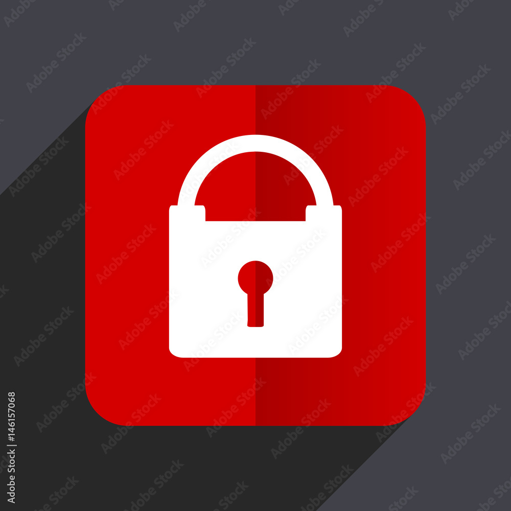 Aufkleber Padlock flat design white and red vector web icon on gray background with shadow in eps10.