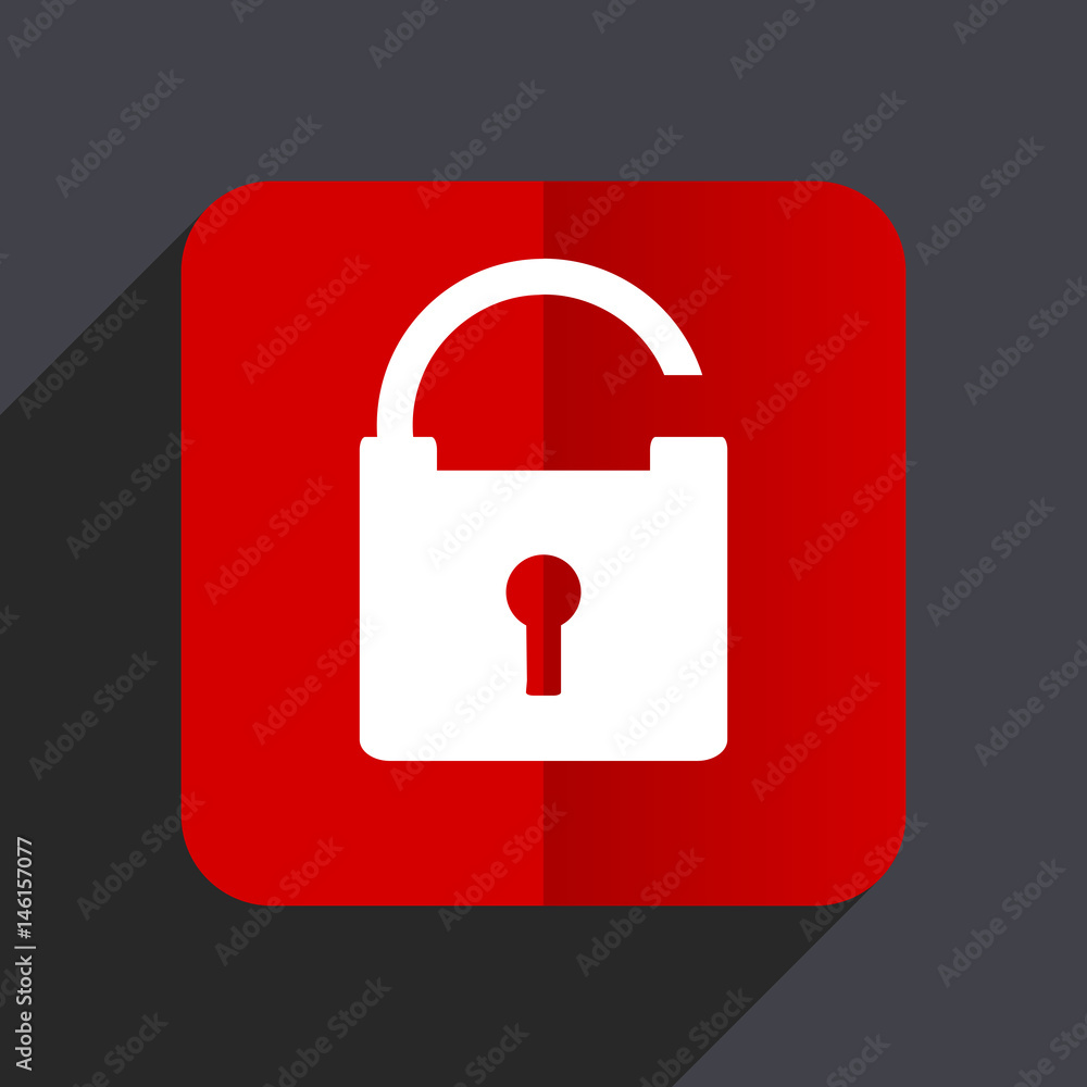 Aufkleber Padlock flat design white and red vector web icon on gray background with shadow in eps10.