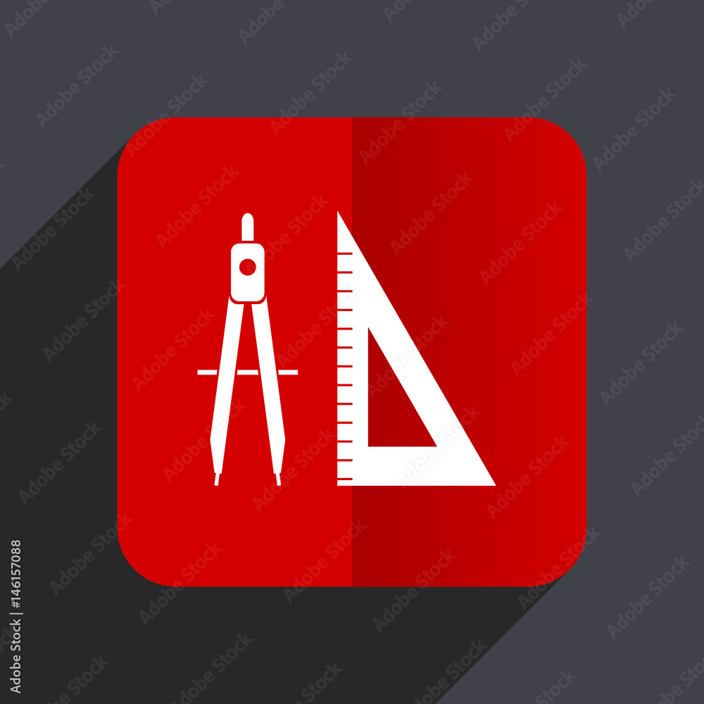 Poster Learning flat design white and red vector web icon on gray background with shadow in eps10.