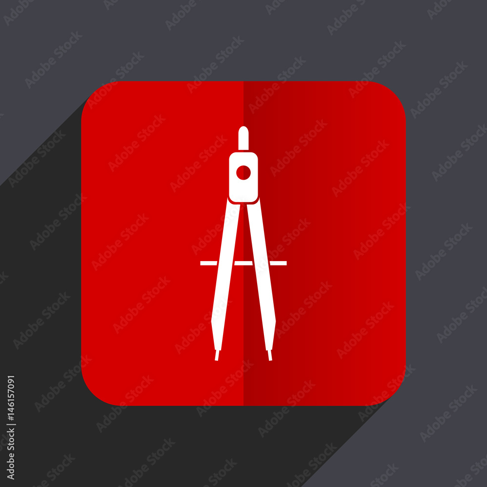 Poster Learning flat design white and red vector web icon on gray background with shadow in eps10.