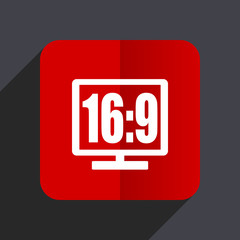 16 9 display flat design white and red vector web icon on gray background with shadow in eps10.