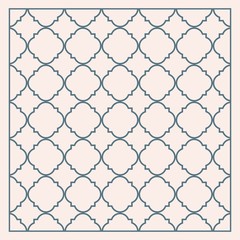 Naklejka premium Gray pastel traditional geometric quatrefoil trellis pattern wallpaper. Vector textile rug or carpet background.