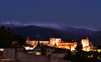 Fototapeta na wymiar Granada in Spain: the Alhambra Palace at night