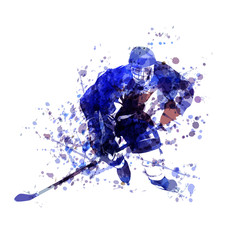 Vector watercolor illustration of hockey player