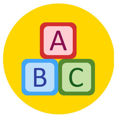 Icons cube of toys in the flat style. Vector image on a round colored background. Element of design, interface.